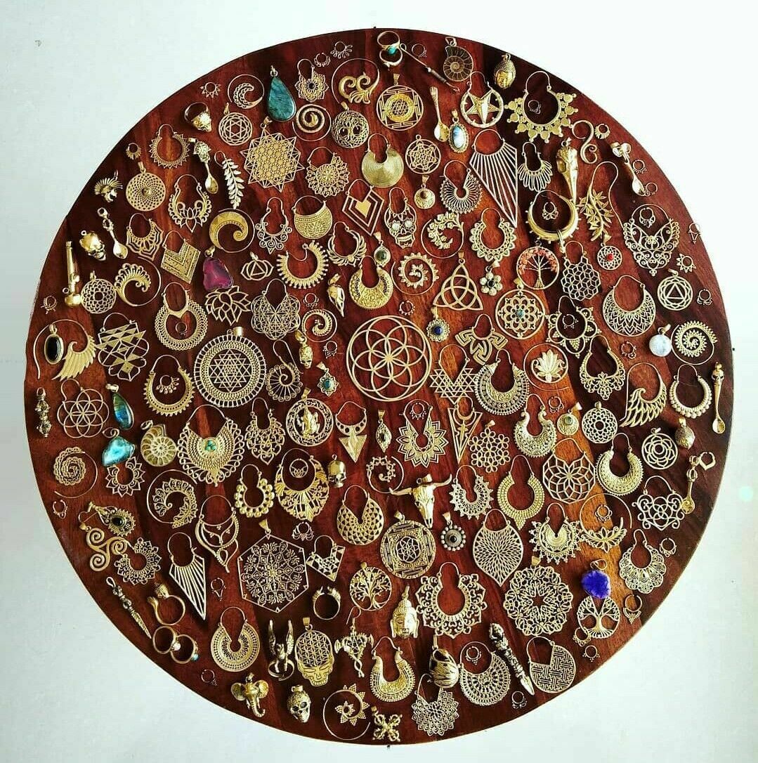 50 PAIRS WHOLESALE LOT MIX SACRED MANDALA HOOP BRASS TRIBAL BOHO HIPPY EARRINGS