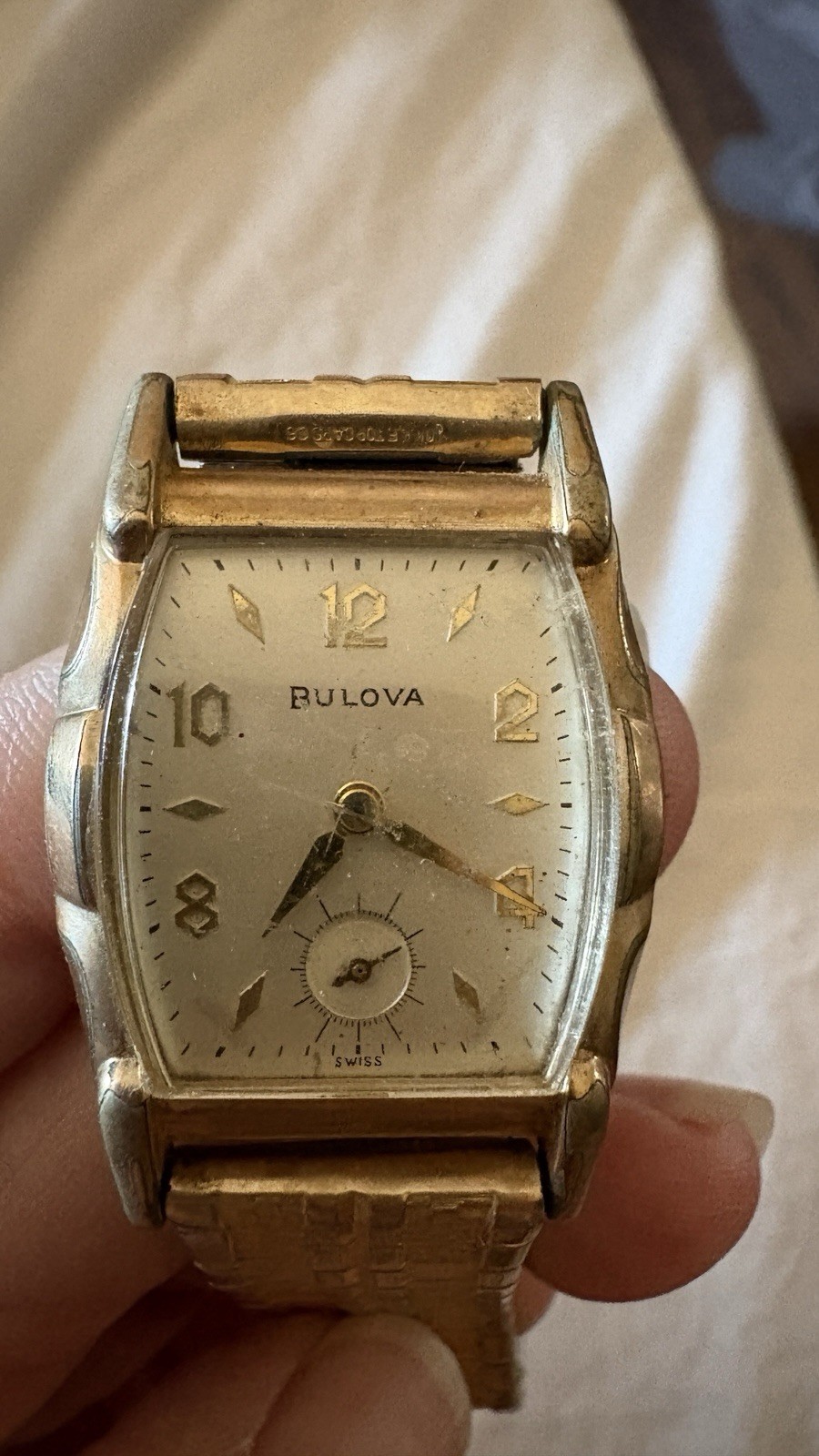 Bulova Vintage 1950s Tonneau 10k gold Filled Silver Dial