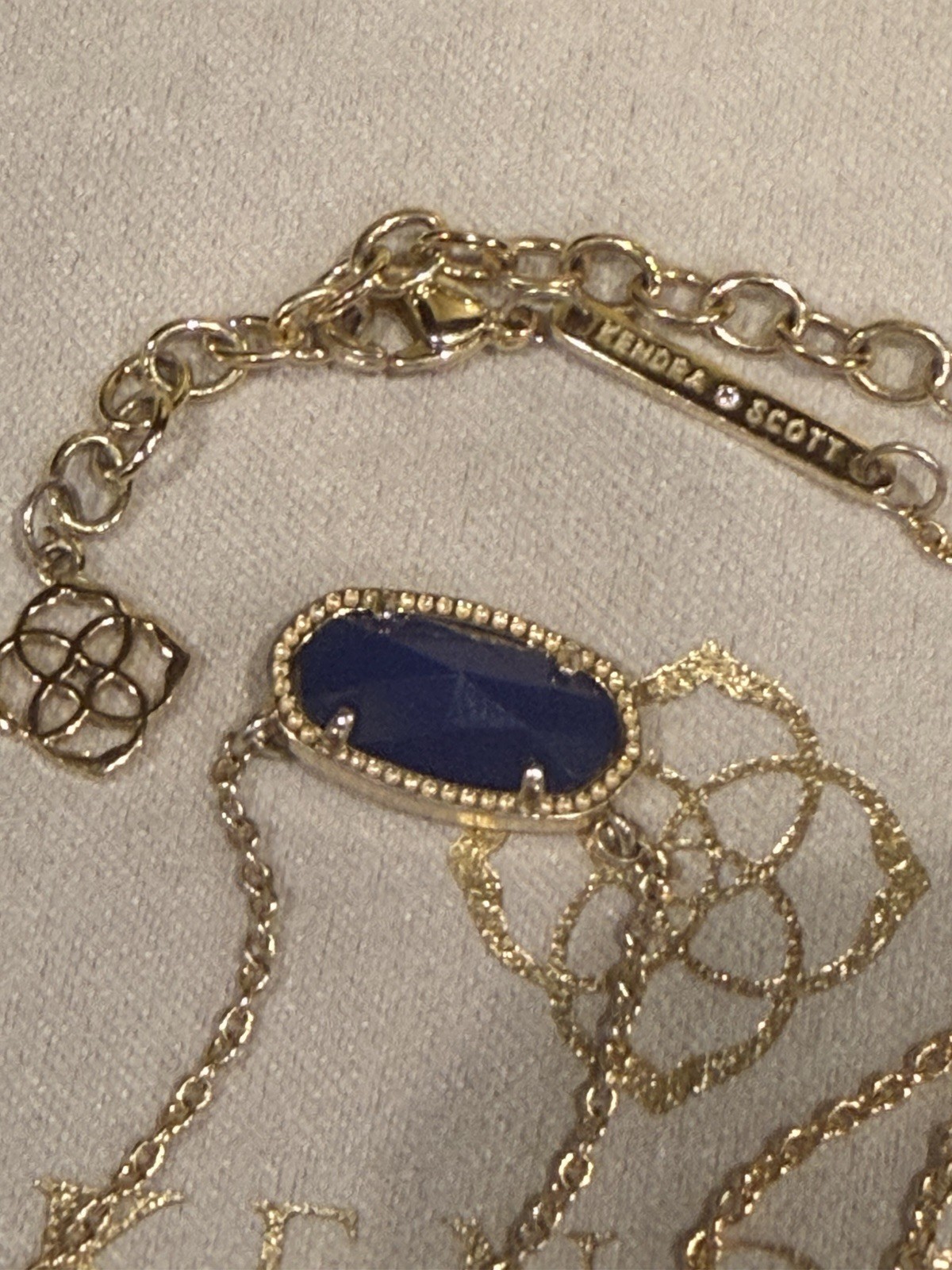 Kendra Scott Elisa Gold Tone Necklace Cobalt Faceted Stone Pendant 15”-17”