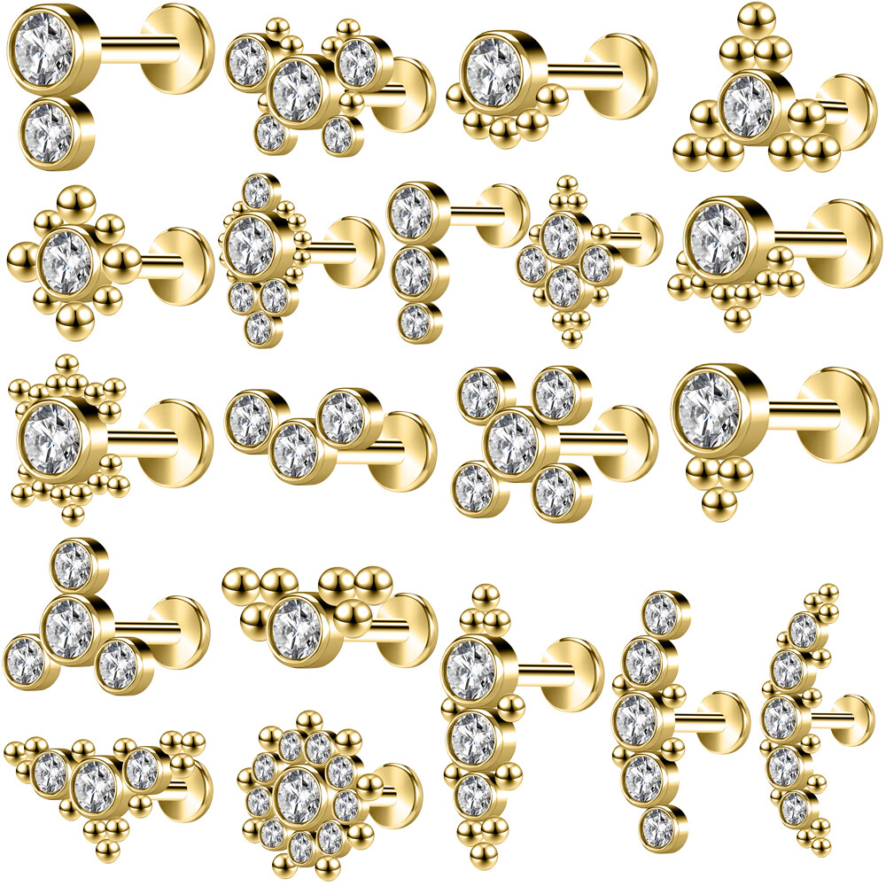 20Pcs 16G Lip Studs Stainless Steel Labret Piercing Ear Stud CZ Monroe Piercings