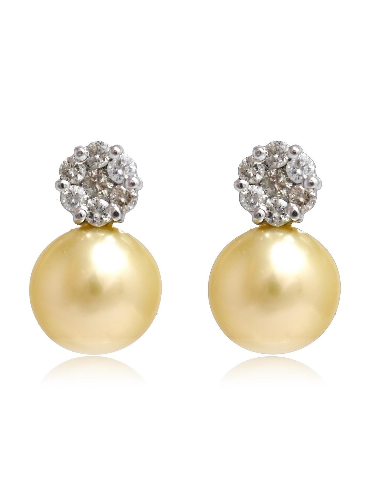 18K Gold 13.5 mm Yellow South Sea Pearl Diamond Earring