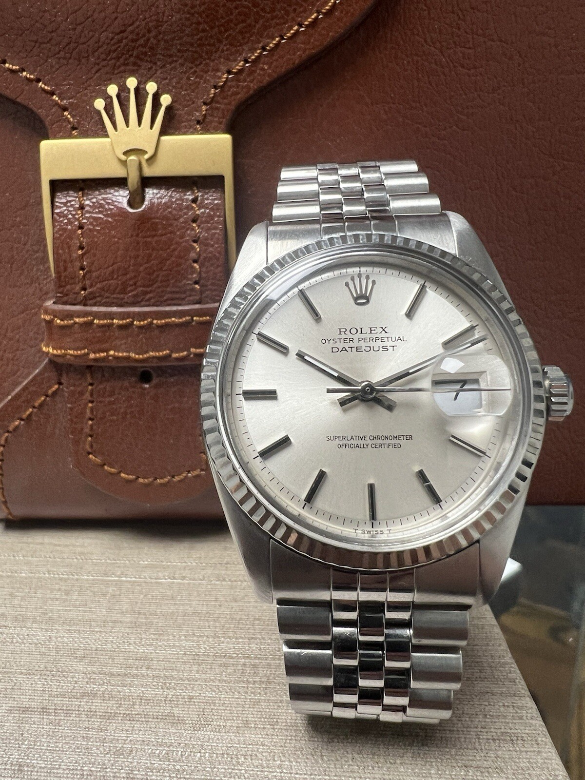 Mens Rolex Datejust White Gold Stainless Silver Dial 36mm Watch 1601