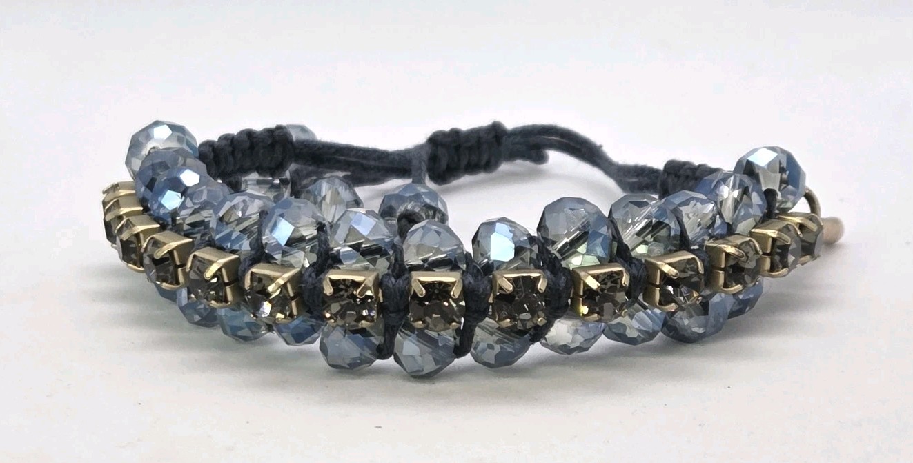 Kenneth Cole Slide Bracelet Slate Blue Faceted Rhinestones & Gold Tone Settings