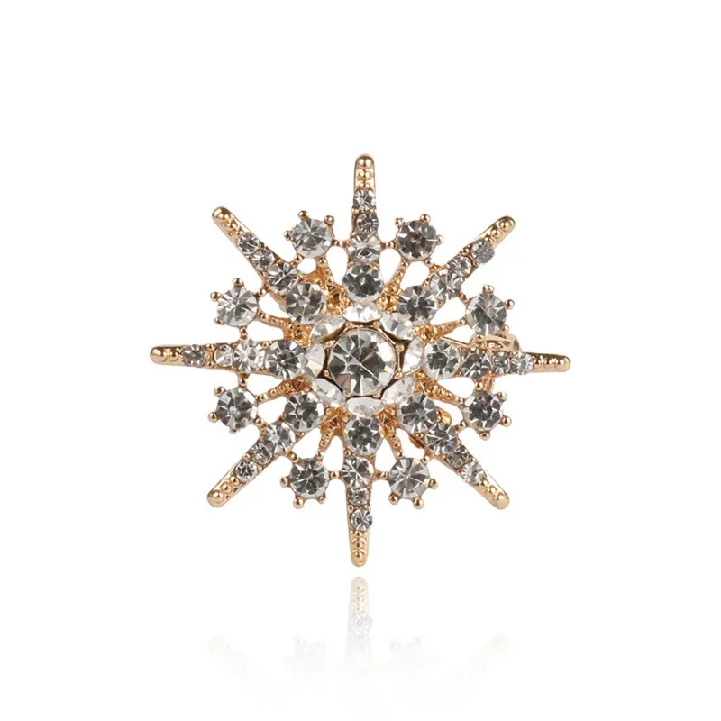 Men’s Starburst Crystal Brooch Pin Gold Luxury Suit Lapel Jewelry Gift