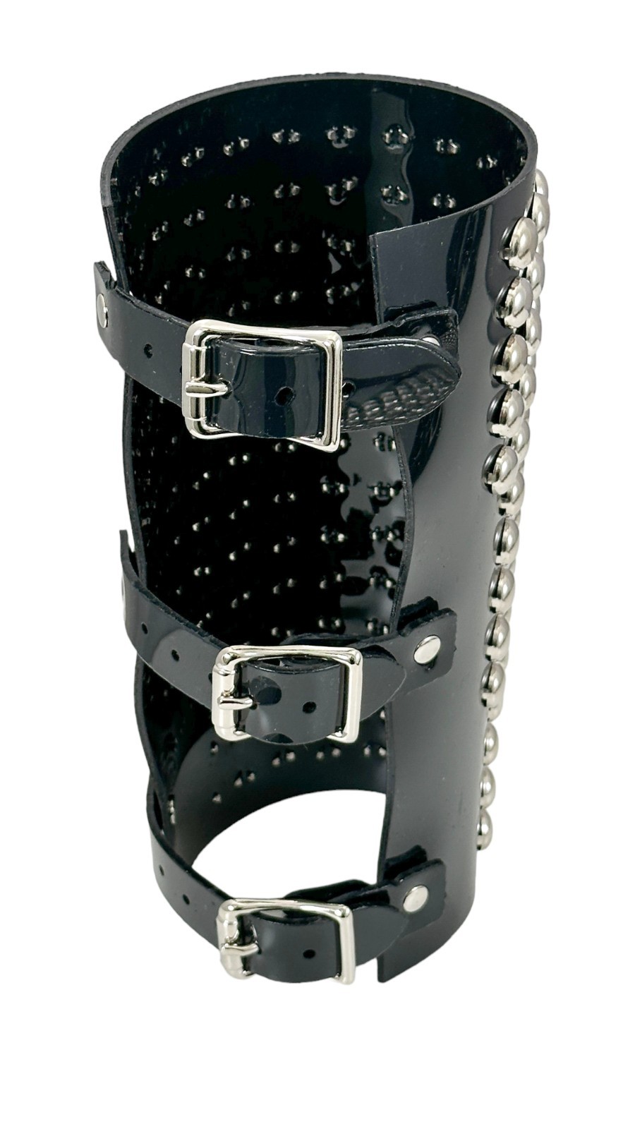14 ROW ROUND STUD GAUNTLET BRACER WITH BUCKLE PVC VINYL PUNK THRASH METAL USA
