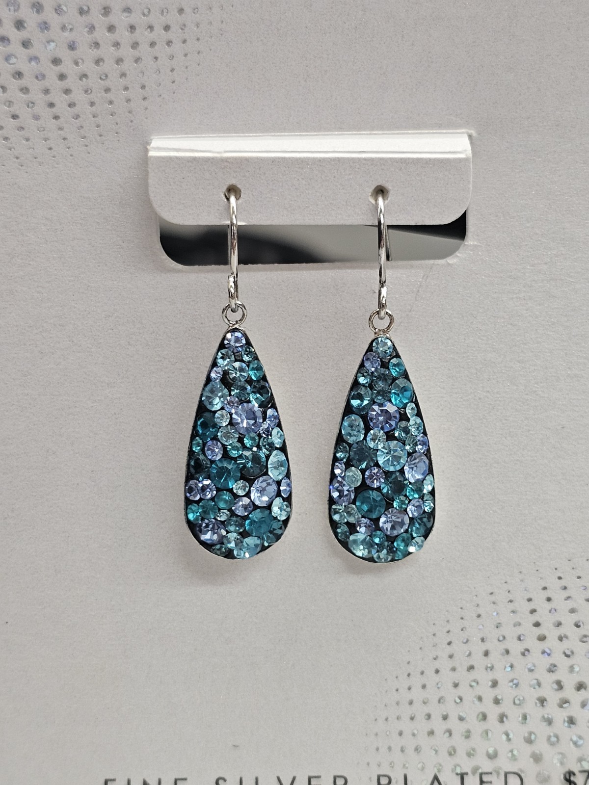 Confetti Fine Silver Plated Genuine Crystal Teardrop Earrings Blue & Aqua – New