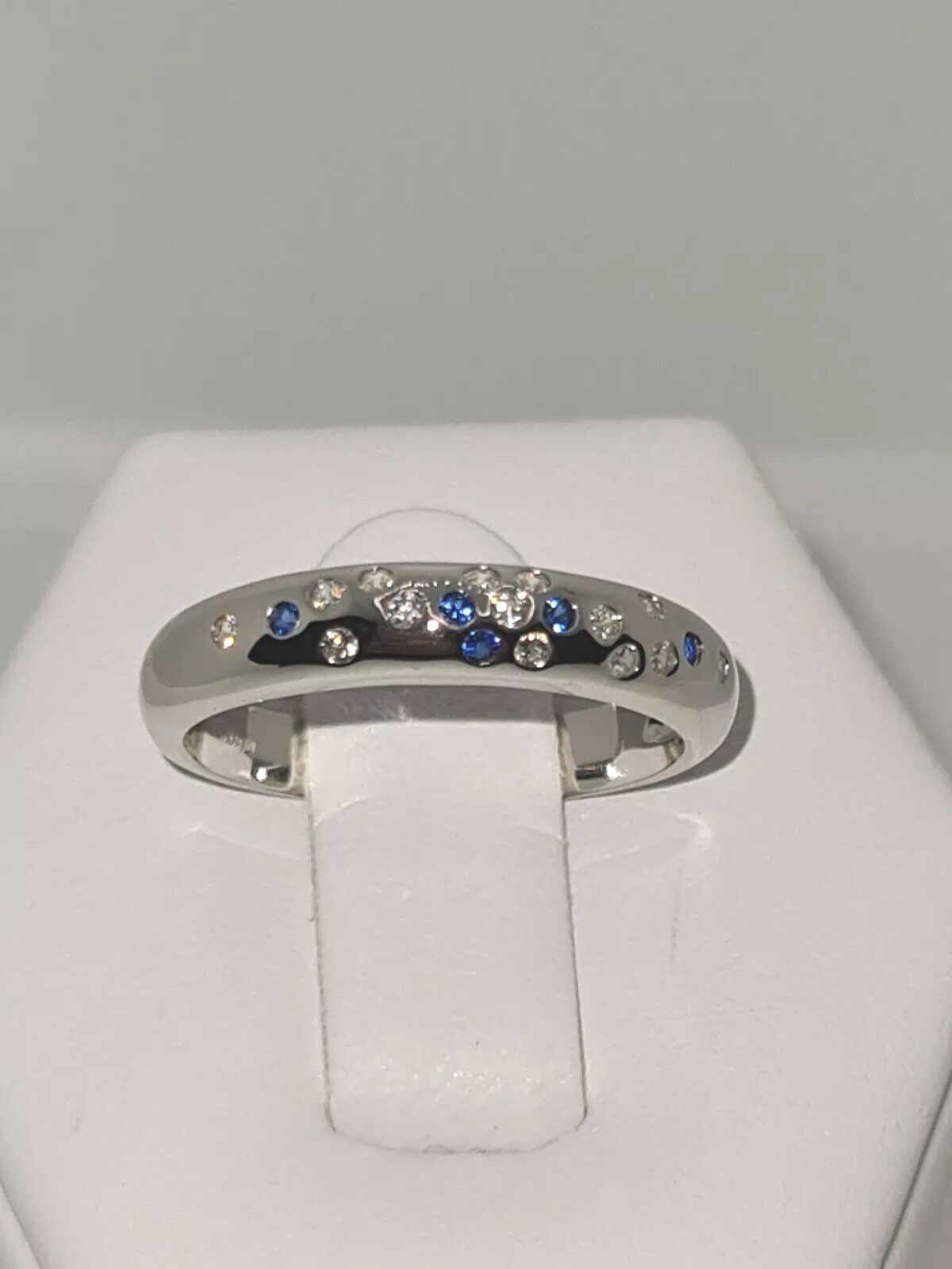925 STERLING SILVER,LAB CREATED BLUE WHITE SAPPHIRE WEDDING ETERNITY BAND…