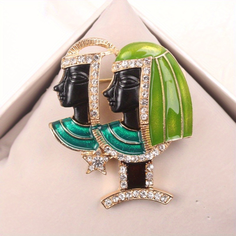 Sparkling Egyptian Brooch: Two Figures, Gem Details, Charming Gift & Accessory