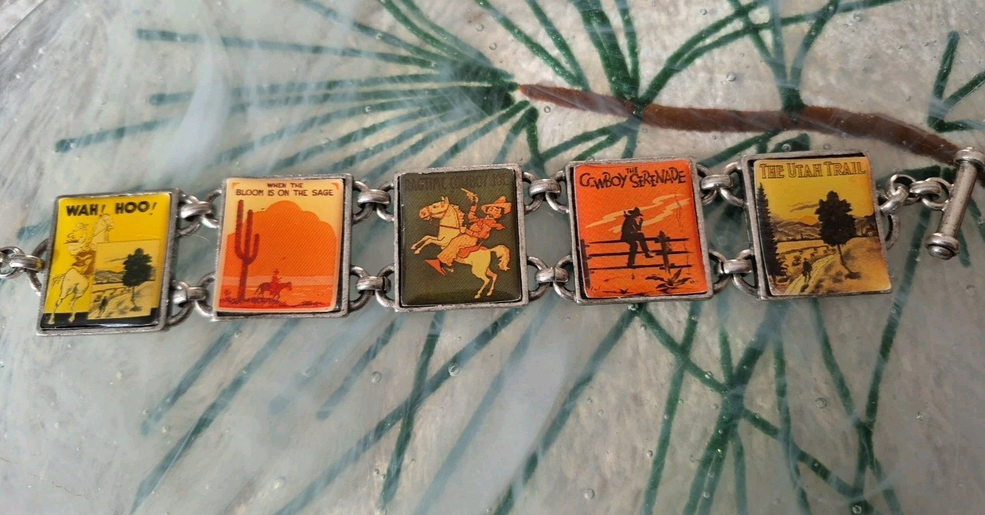 Classic Hardware Artist Series Bracelet 7.5 in Silver Tone Cowboy, Utah **