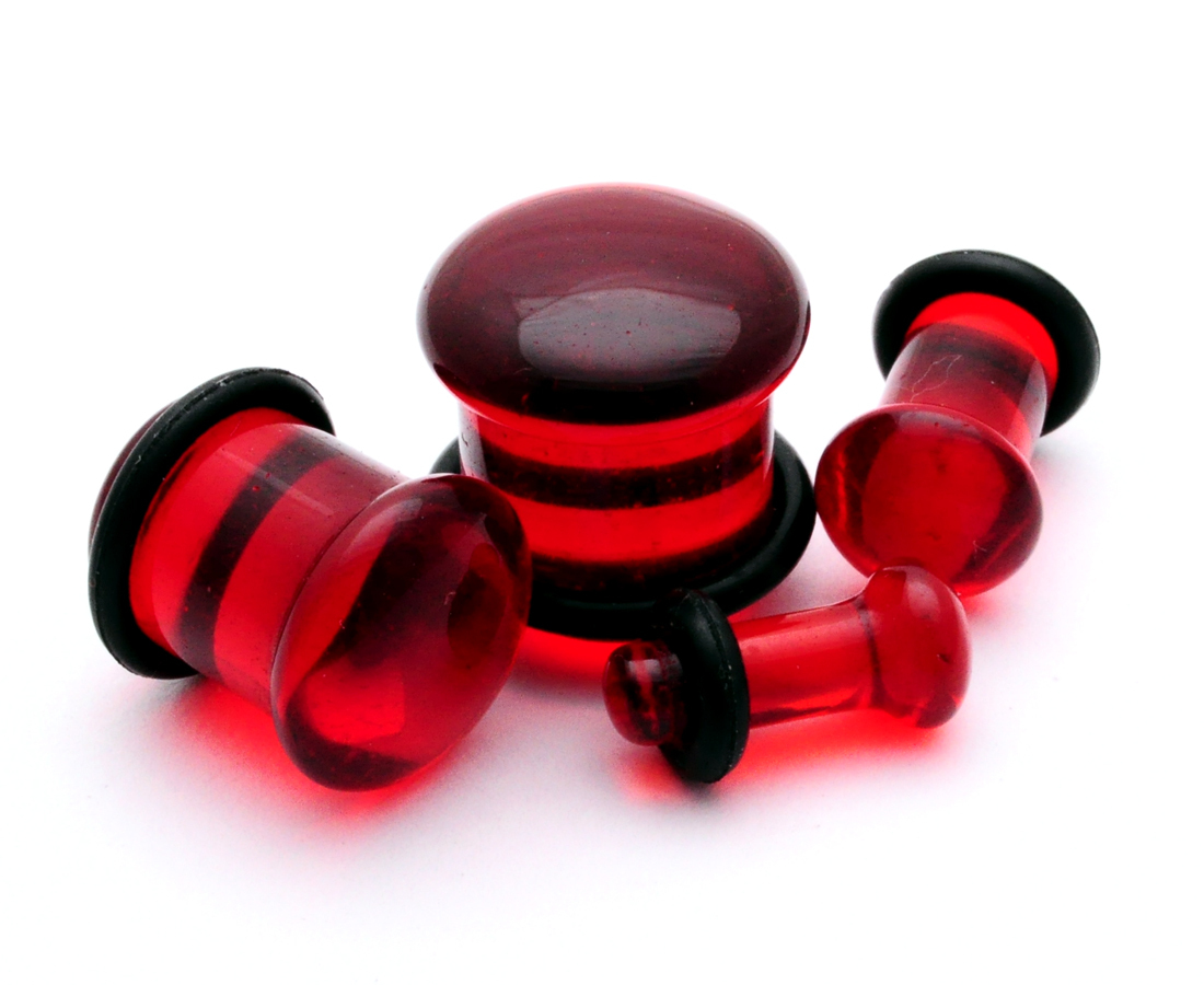 Pair of Red Single Flare Glass Plugs set gauges PICK YOUR SIZE