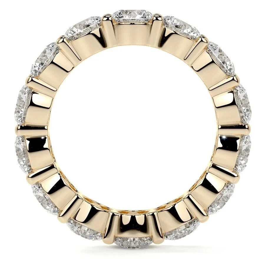 Eternity Band 5 Carat Lab Grown Diamond Round Cut 14k Yellow Gold VVS E F CVD