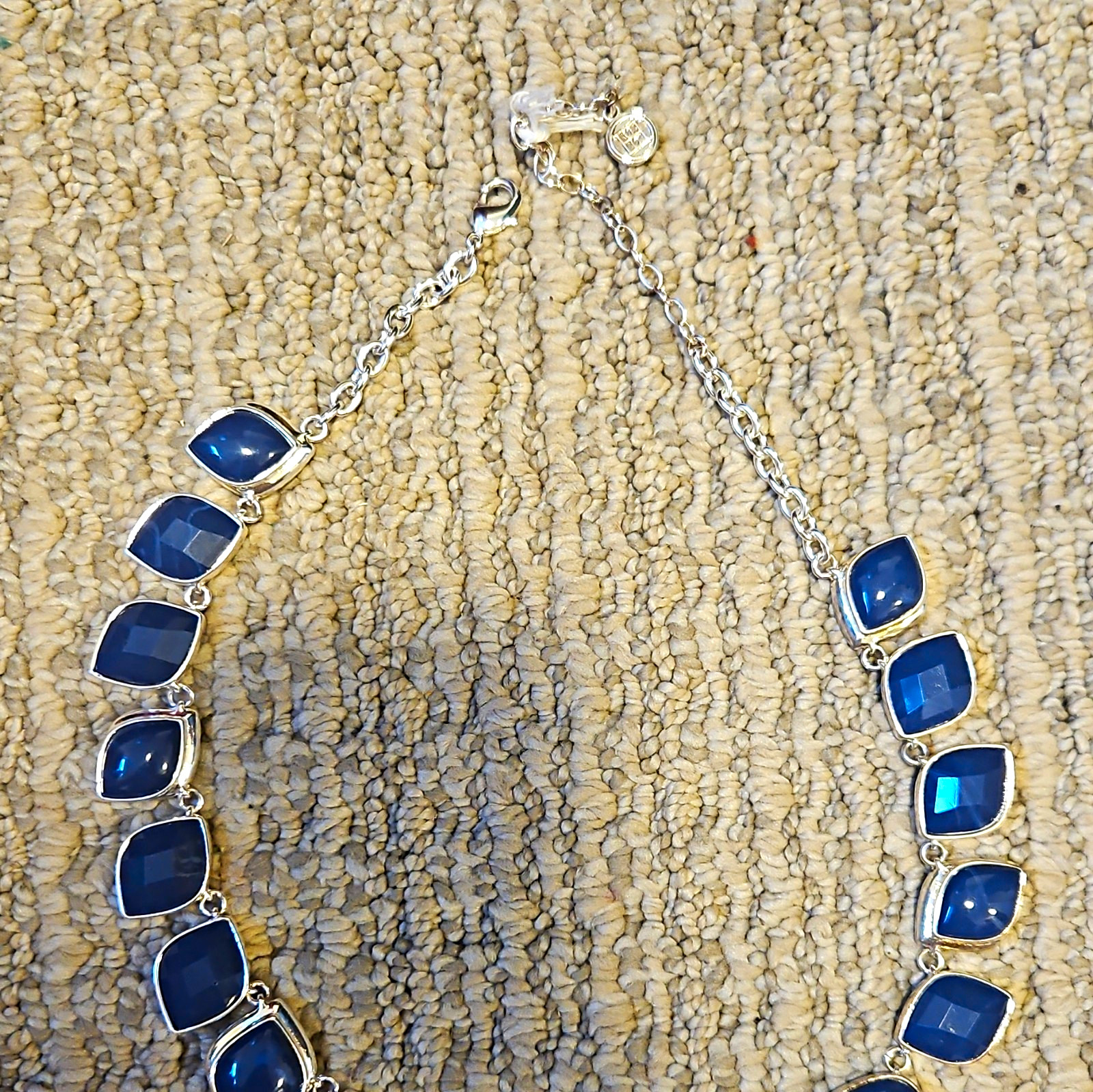 Ann Taylor LOFT Signed Silver Tone Blue Cushion Link Cable Chain Necklace