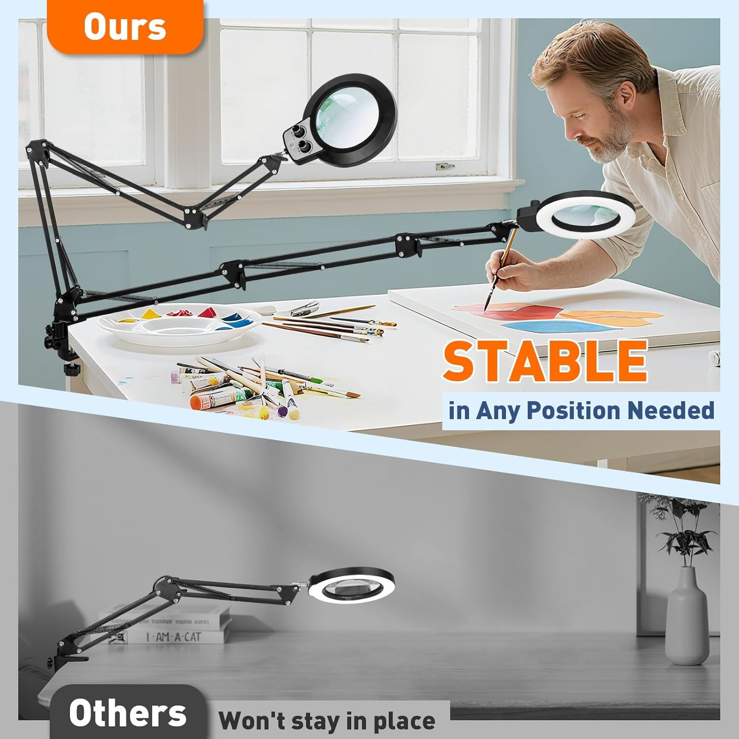 12X Magnifying Glass with Light and Clamp, Extra-Long Arm Magnifying Lamp Overhe