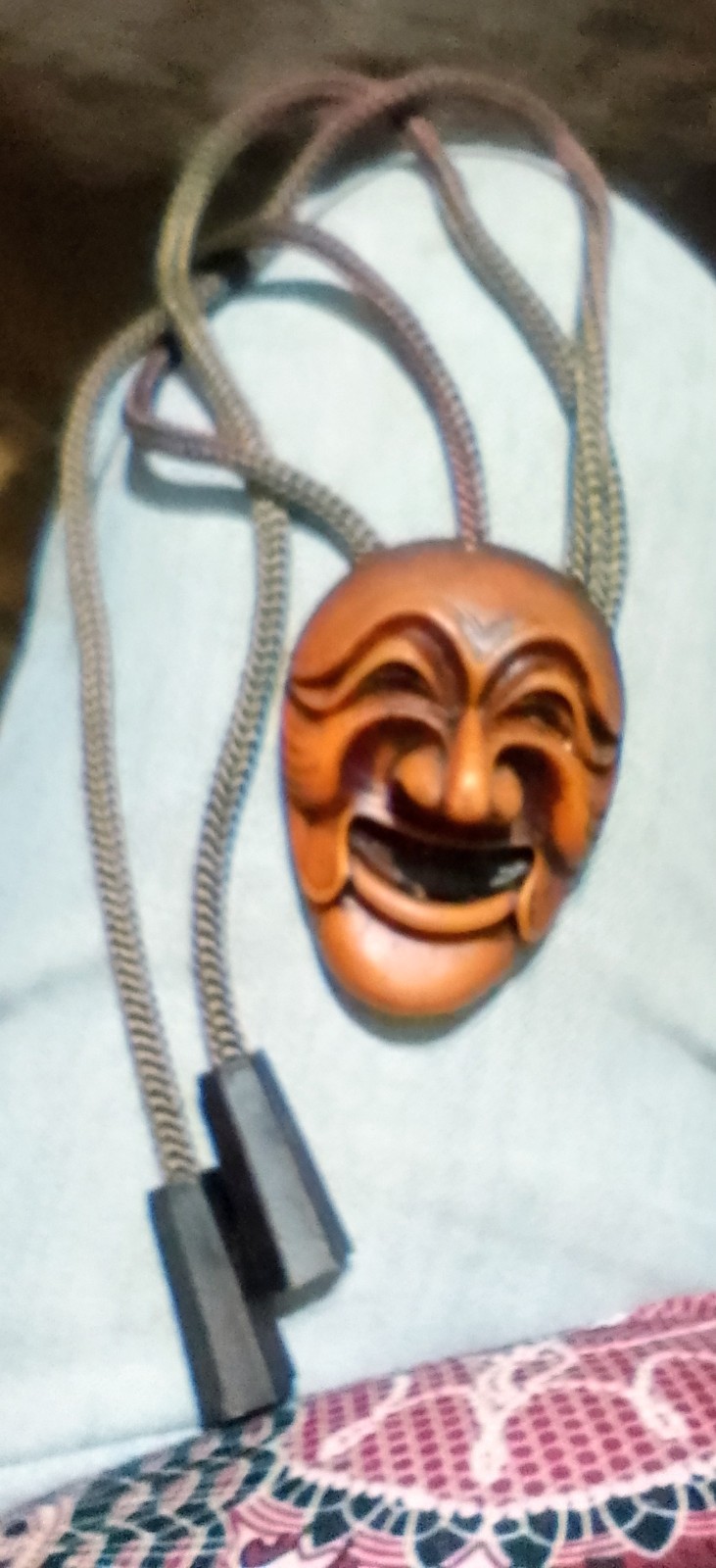 Vintage Korean Carved Wood Hahoe mask bolo ties