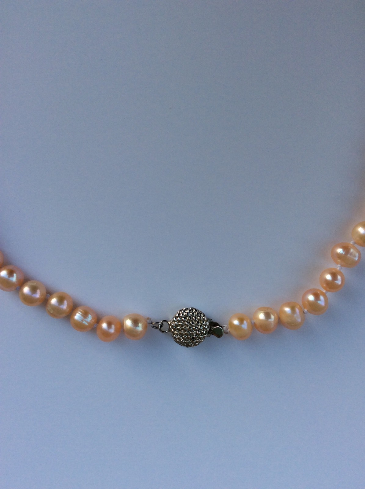 Cultured Freshwater Knoted Pearl 17″ Necklace 8 1/2″ Drop w/SilverTone Box Clasp