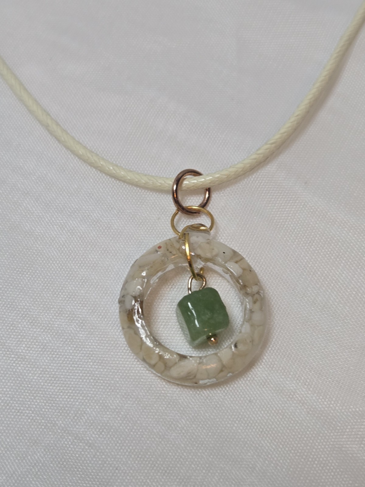Handmade Raw Peridot & White Coral Resin Necklace August Birthstone Gemstone