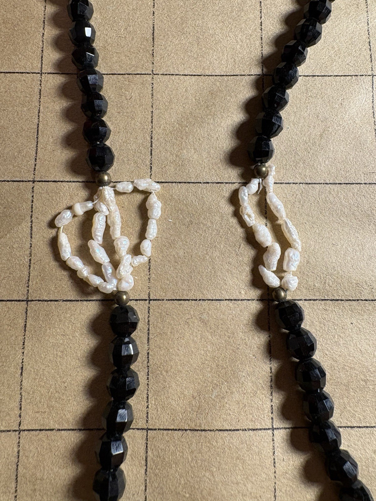 Vintage Mid-20th Century Faceted Black Onyx & Baroque Freshwater Pearl Necklace