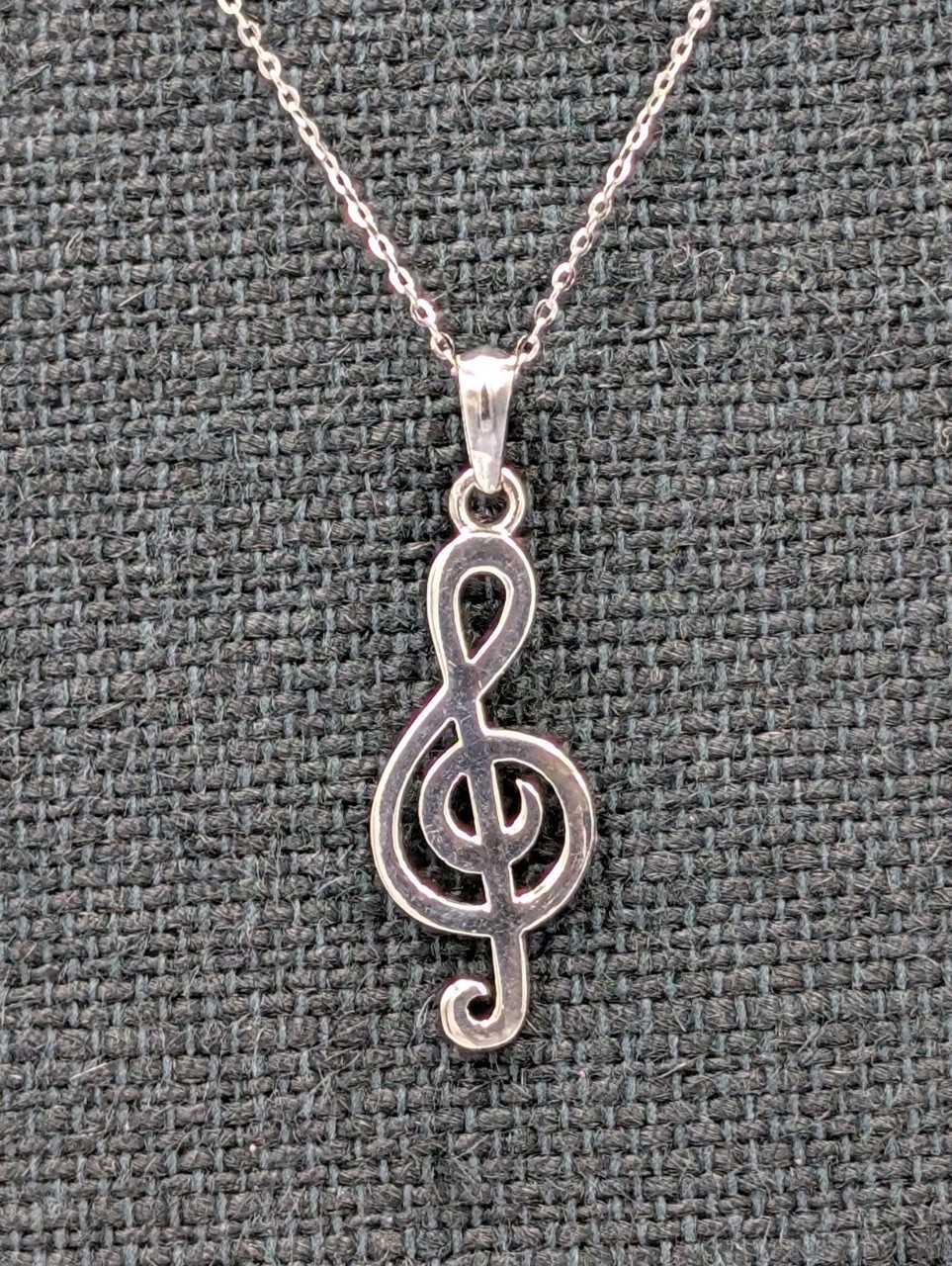 Vintage Sterling Silver Treble Clef Music Pendant 16-18″ Flat Cable 925 Necklace