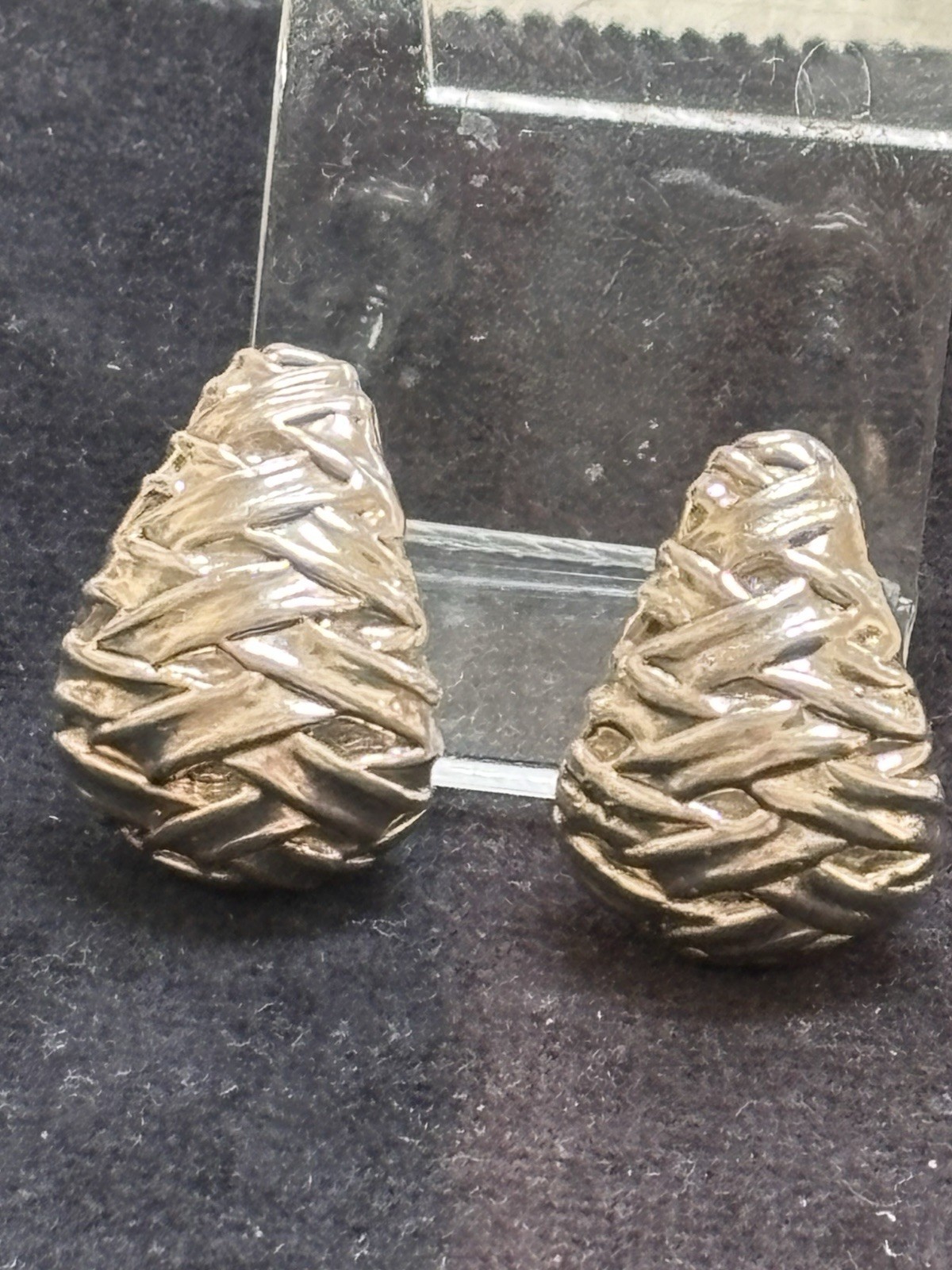 E&L ISRAEL ELECTROFORM CROSS HATCH WEAVE CLIP EARRINGS