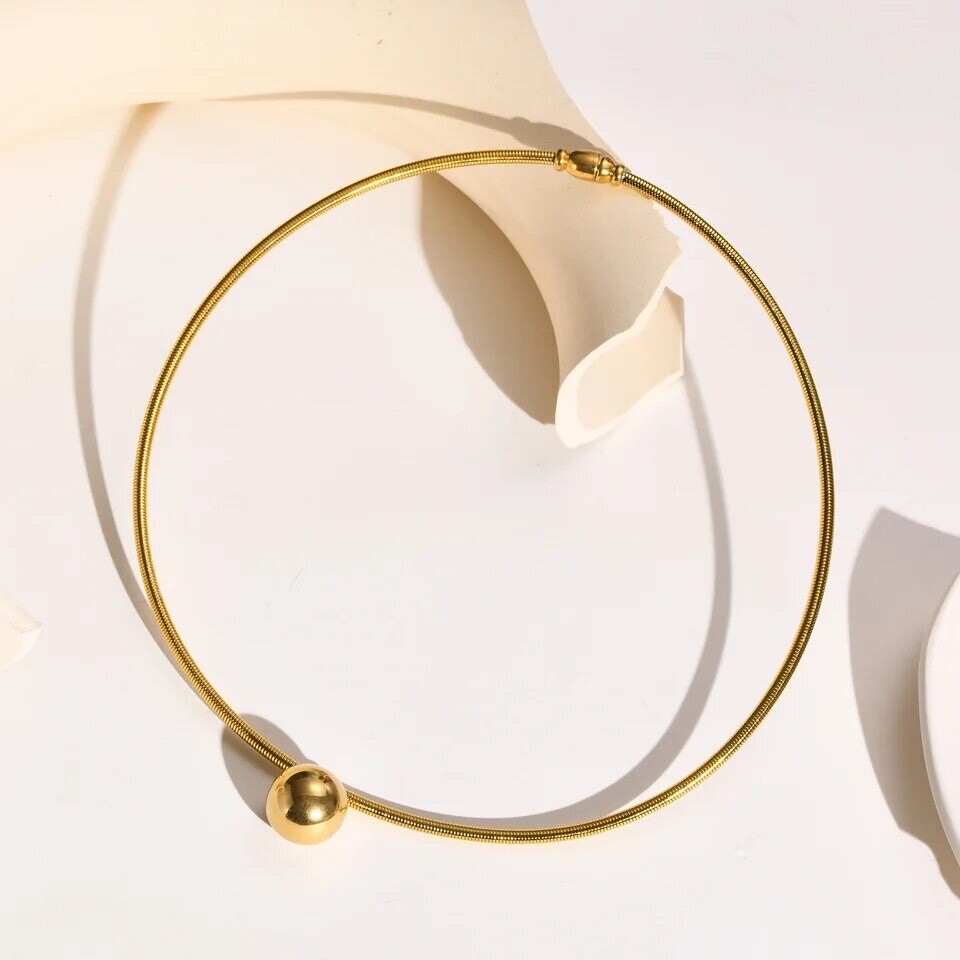 ZARD Ball Charm Choker Collar Necklace in 14K Gold Plating