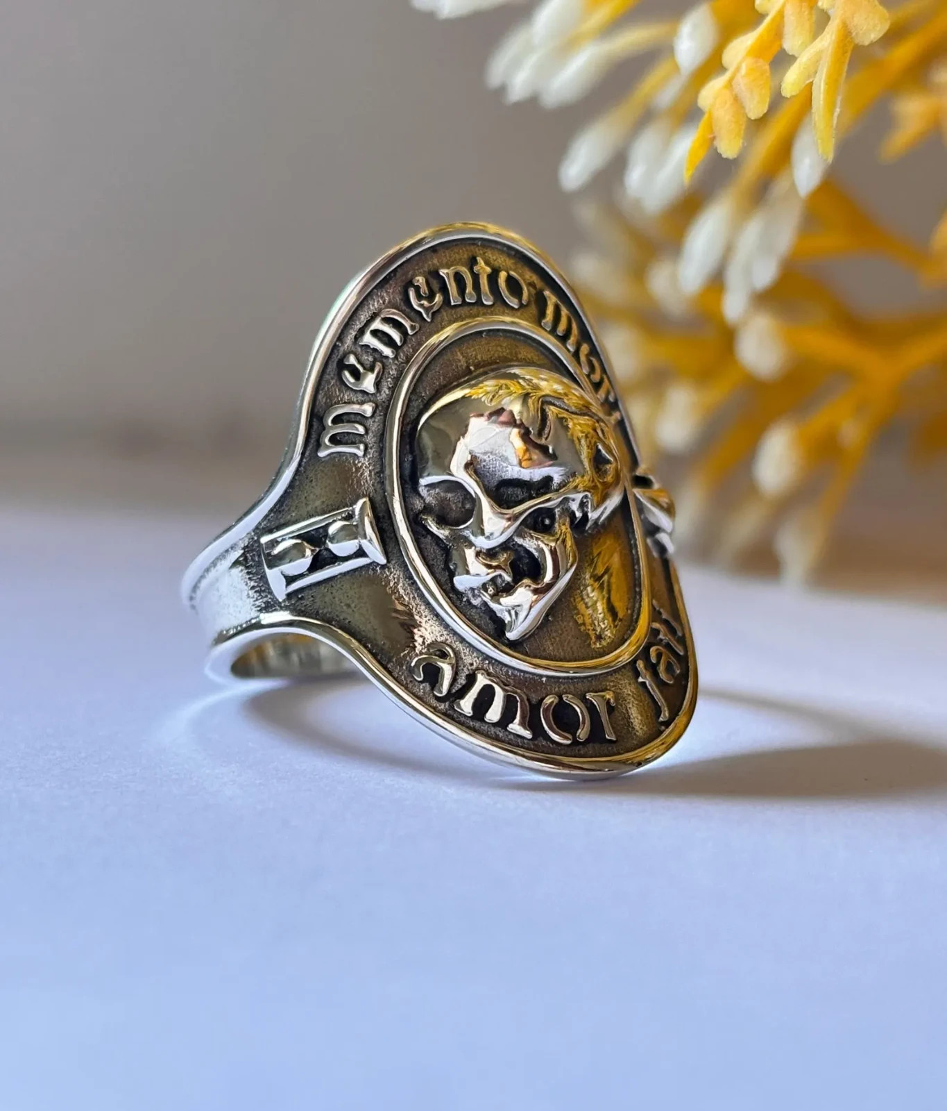 Memento Mori Skull Ring 925 Sterling Silver Gothic Statement Jewelry Gift