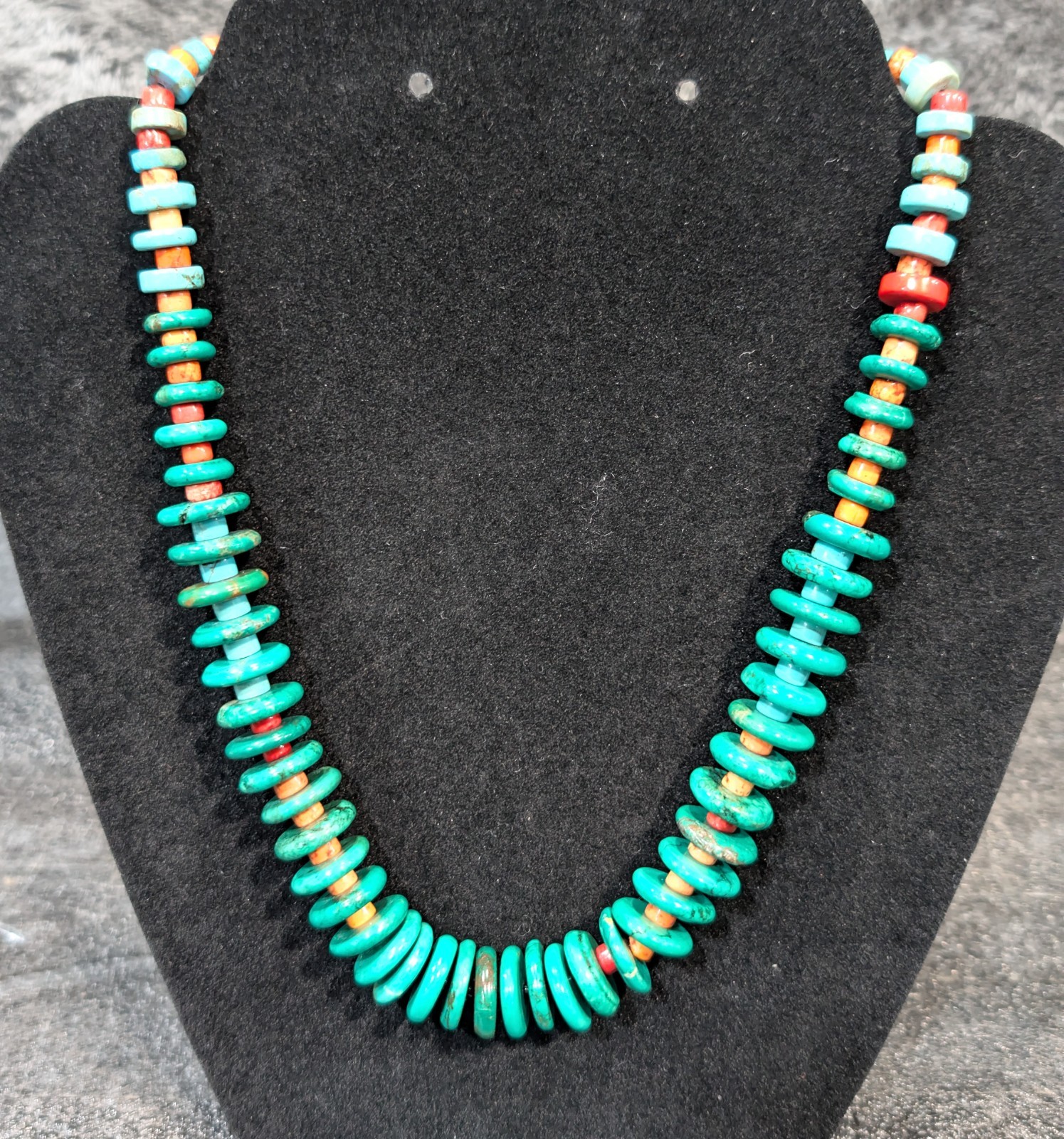 Handmade, Red, Green, Blue, Orange And Black Howlite Beaded Necklace, New