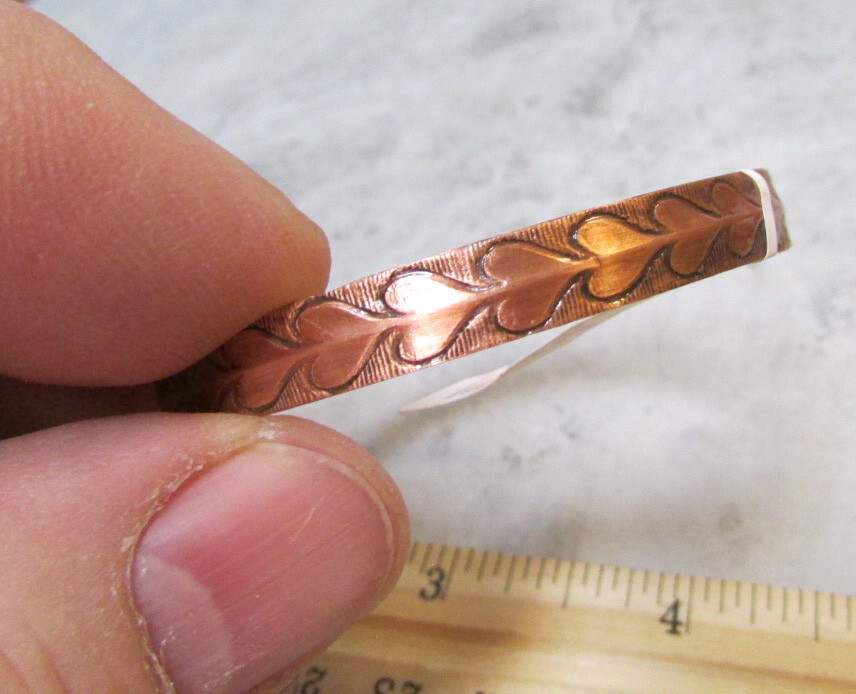 Copper bracelet cuff w/ hearts design, 2.5 inch wide as pictured