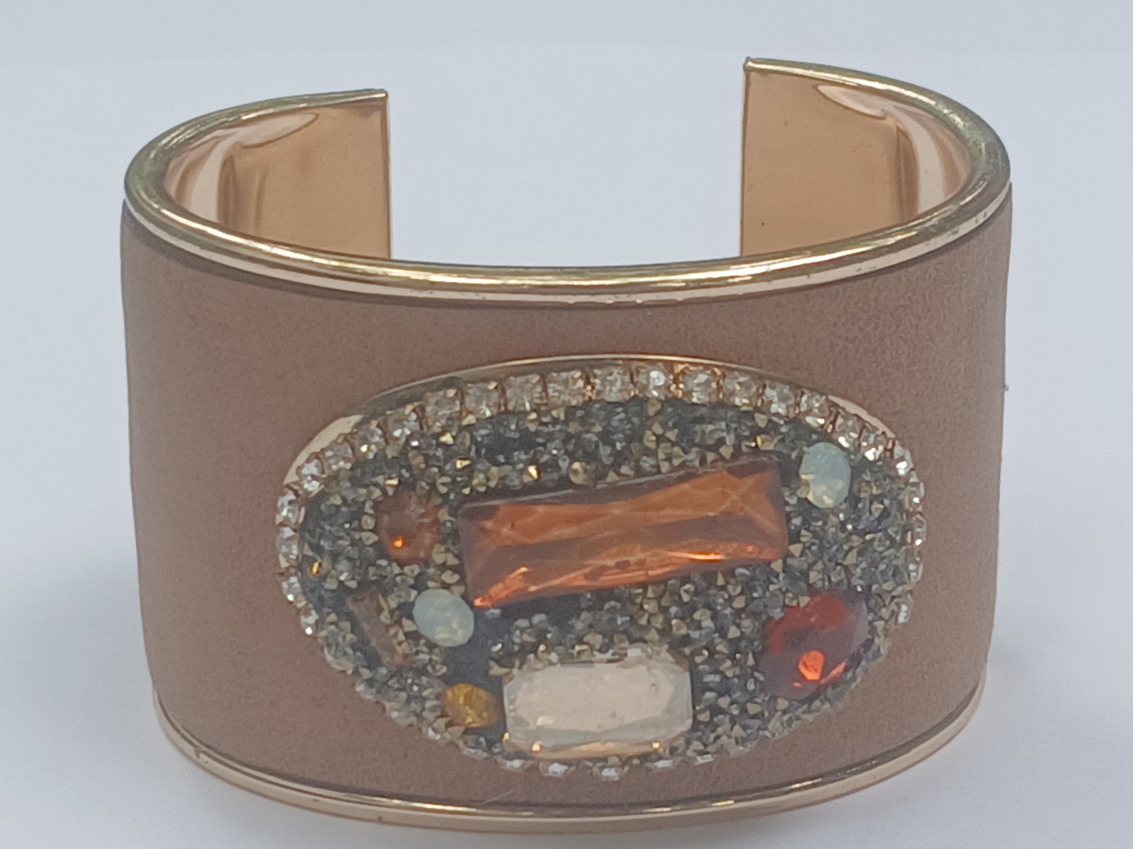 Vintage Cuff Bracelet Gold Tone Rhinestone Mixed Stone Velvet 6.5″ Stunning