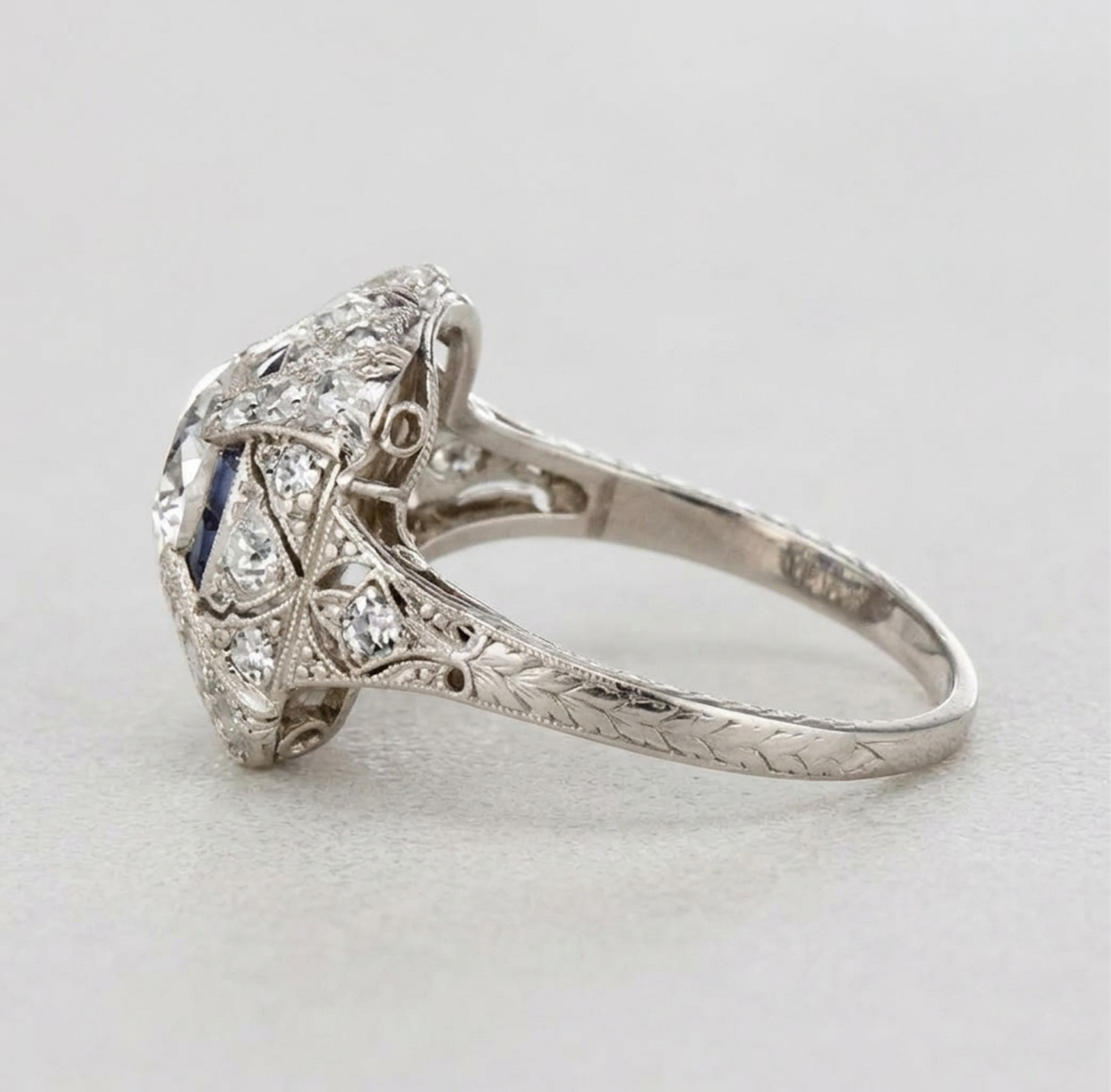 Old European Cut Simulated Diamond 14K Gold Art Deco Halo Wedding Ring For Her