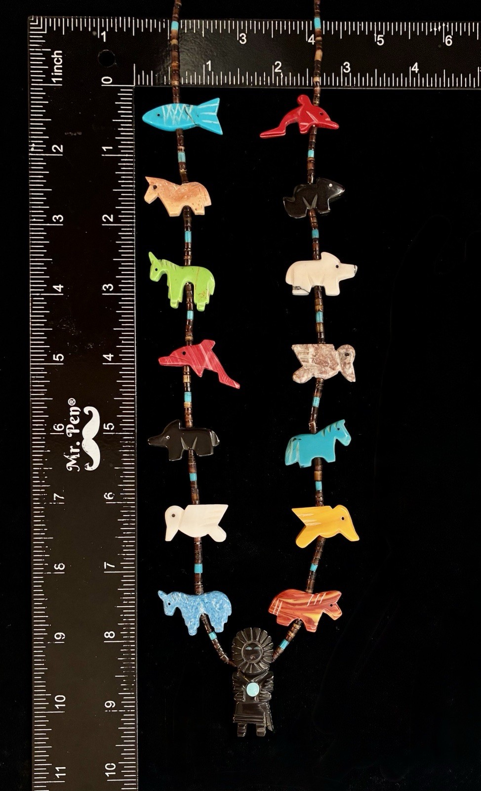 VINTAGE 15 KACHINA ANIMAL FETISH NECKLACE GEMSTONE SILVER SOUTHWESTERN TURQUOISE