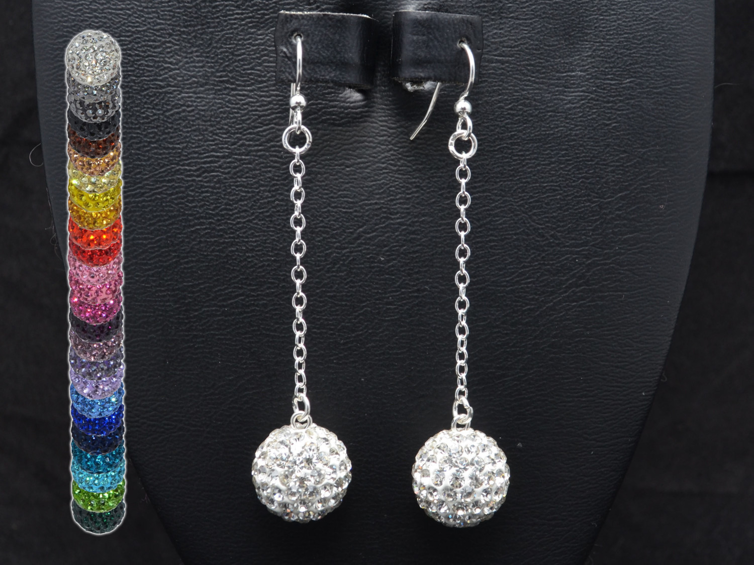 14mm Crystal Pave Rhinestone Beads Dangle Earrings in Silver Gold or Black