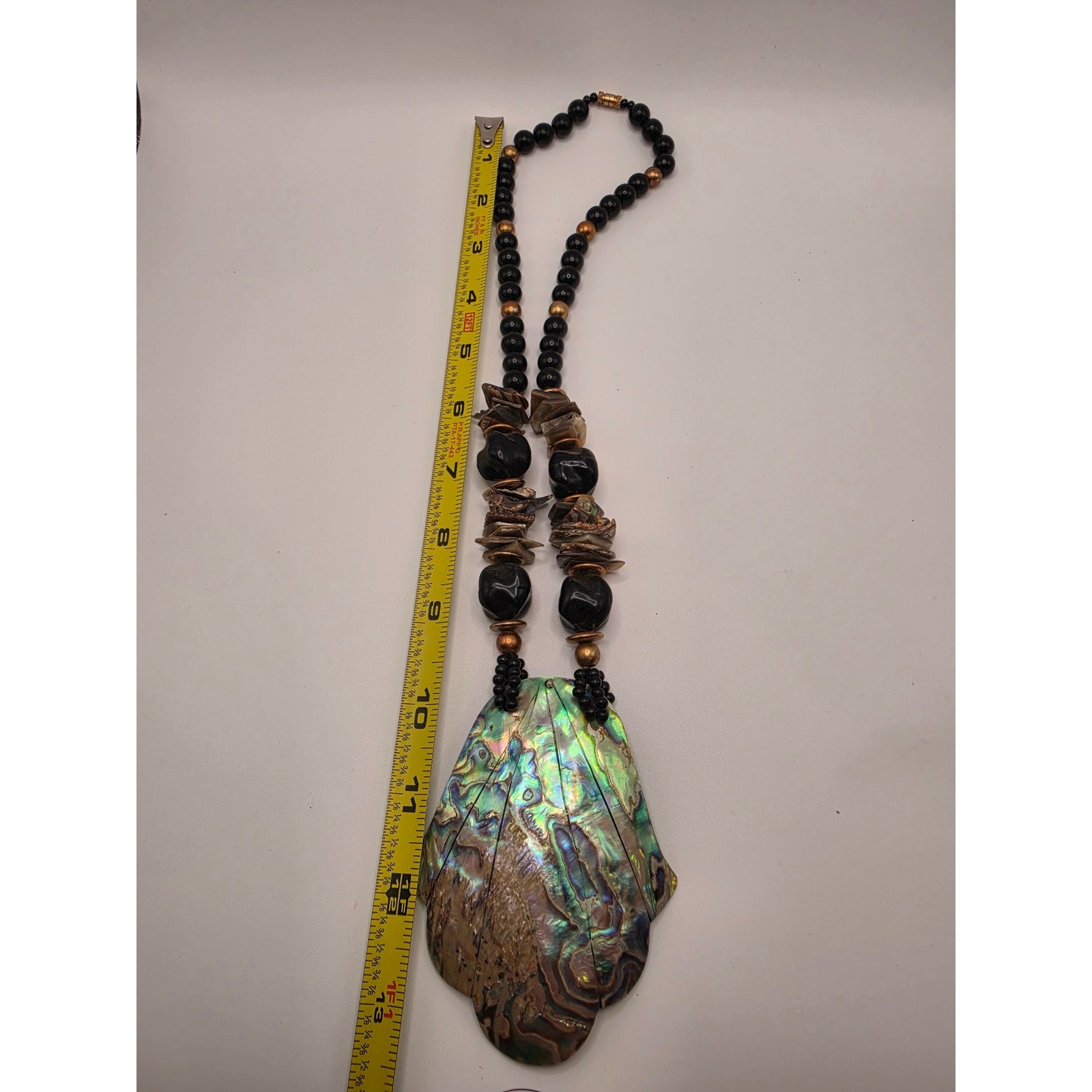 Large Abalone Shell Statement Necklace Iridescent Beaded Boho Coastal Jewelry