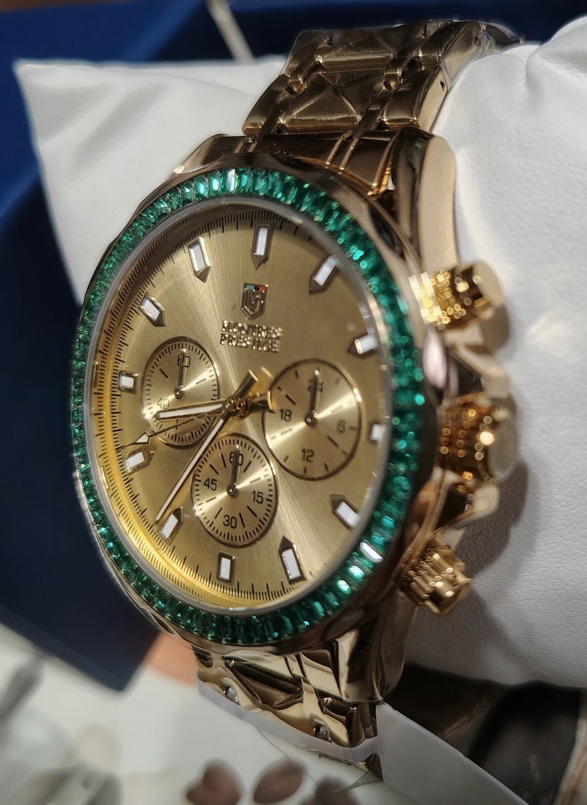 Montres Prestige by Invicta MPW-0340 45mm Gold Dial Green Bezel Crystal New