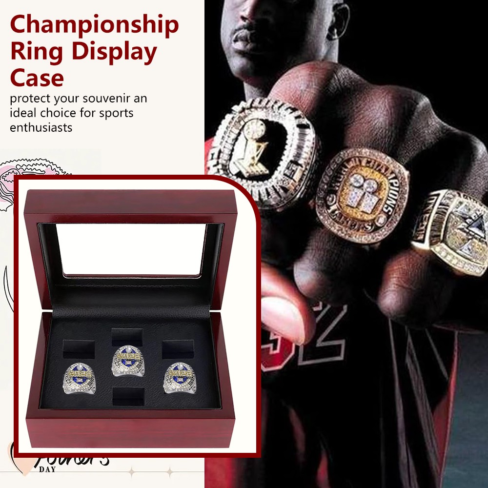 7 Holes Championship Ring Display Case Box Wooden Collection Storage Box Gift US
