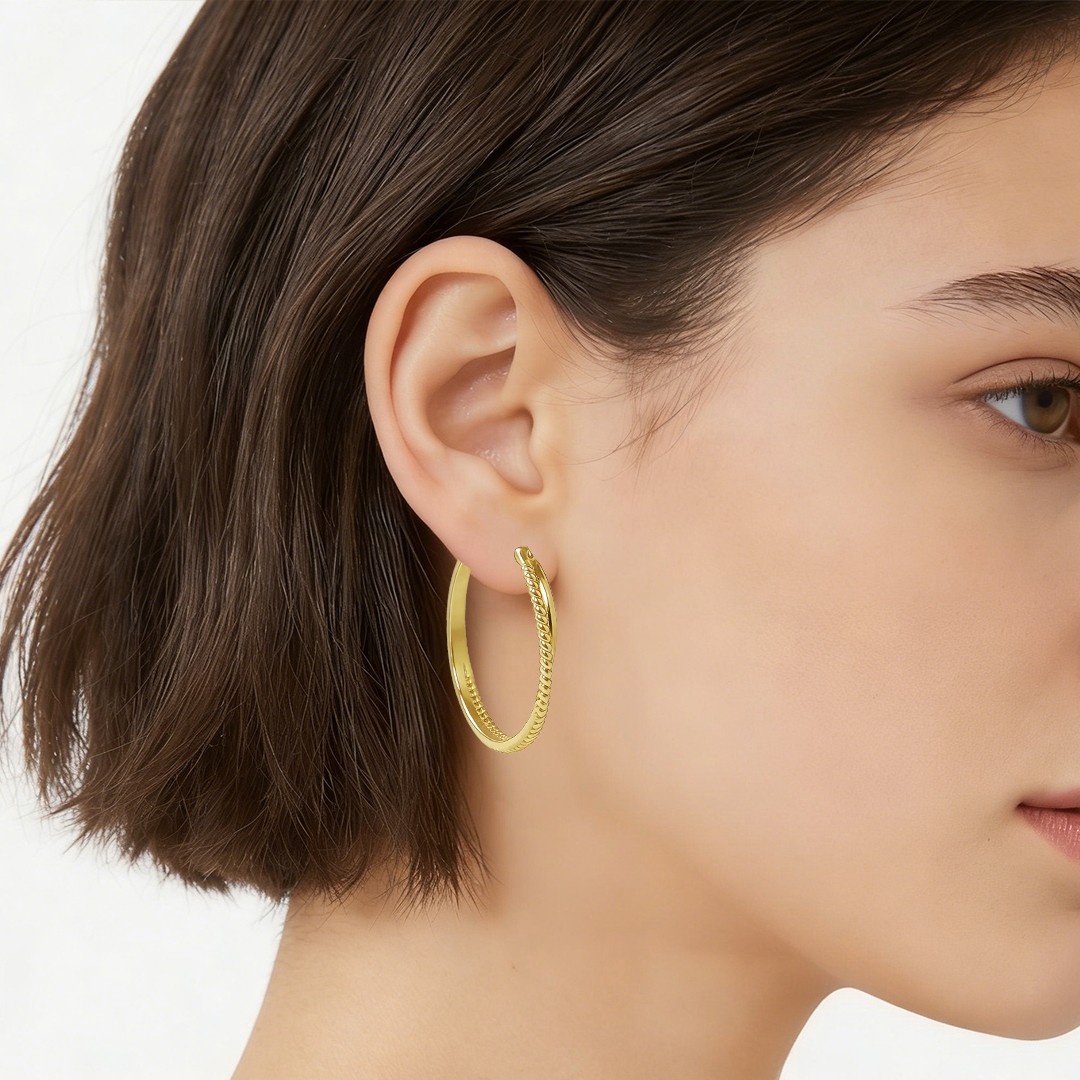 14K Hoop Gold Earrings for Women Thick Large Hoops Earring Elegant X-shaped 30mm