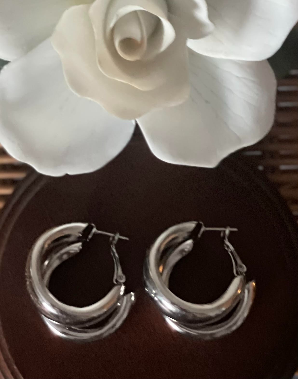 Silver Wide Hoop Earrings Women Stainless Steel