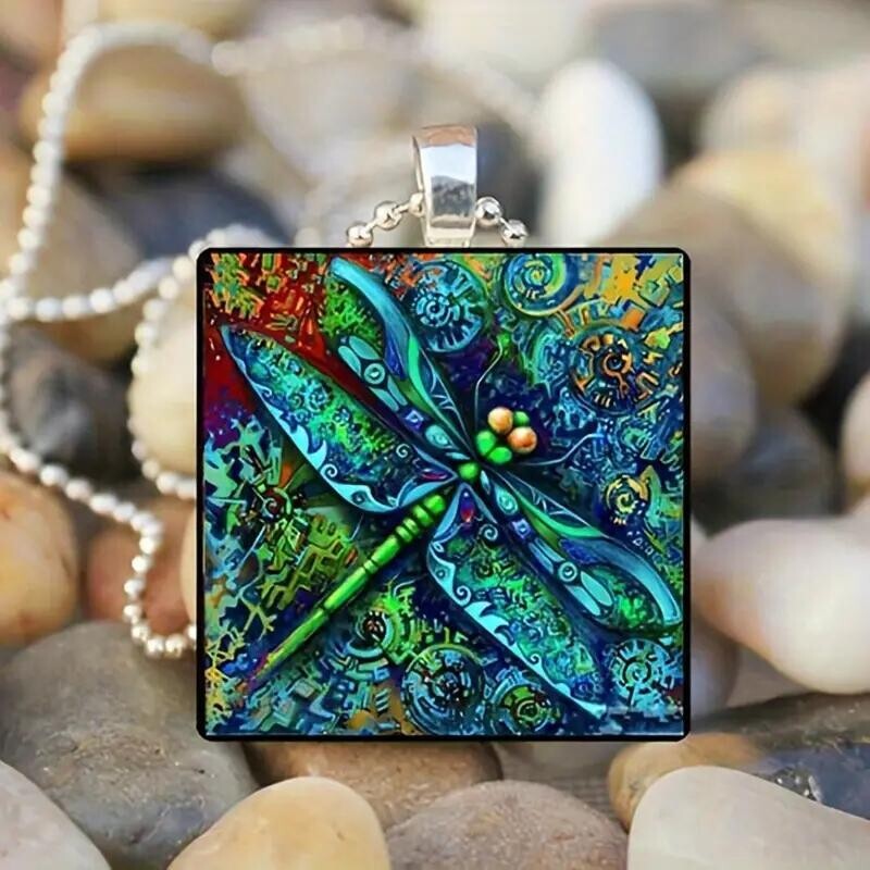 Blue Dragonfly Shape Pattern Pendant Necklace Vintage Neck Jewelry Gift