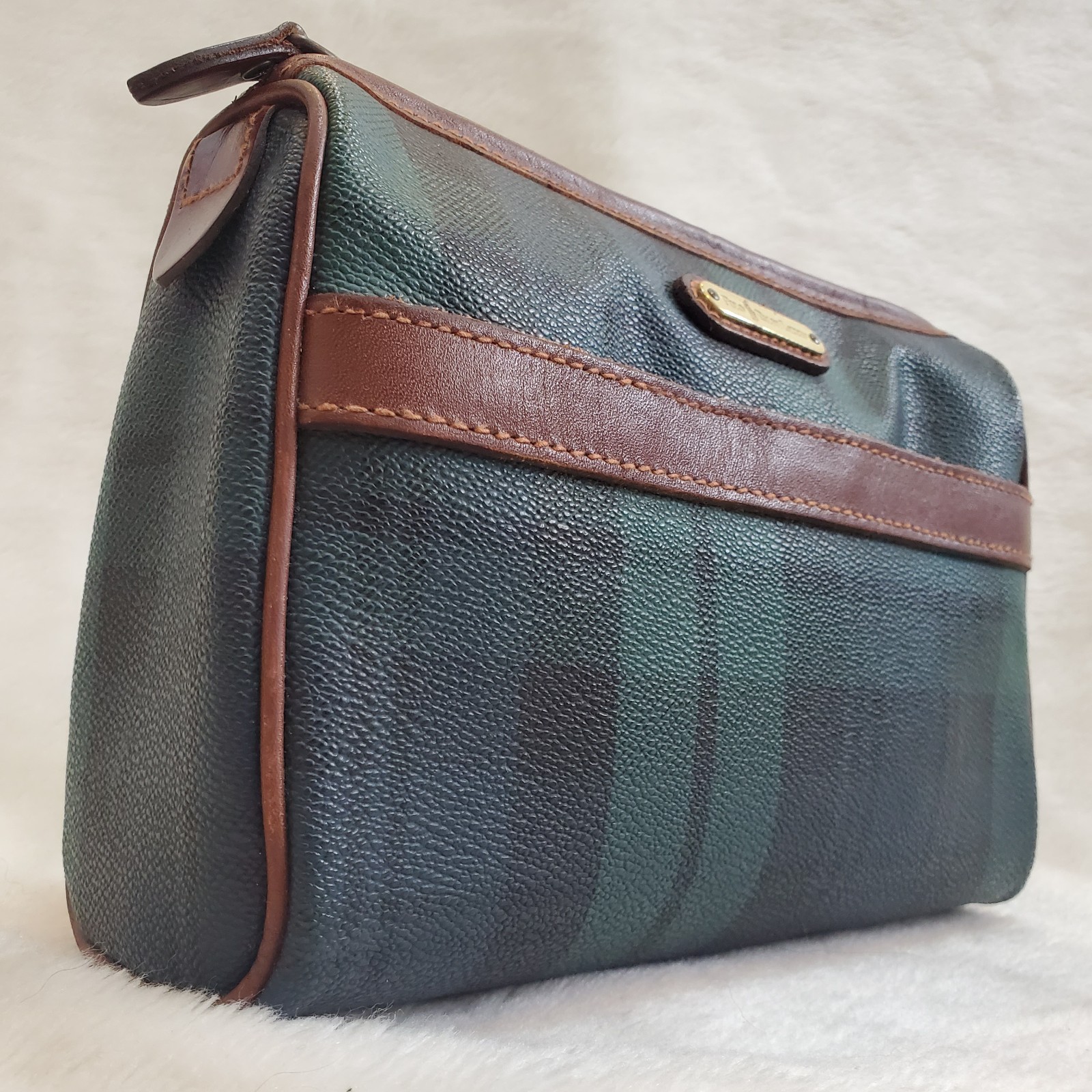 Polo Ralph Lauren Black Watch Check Pouch Clutch Bag Green PVC Leather