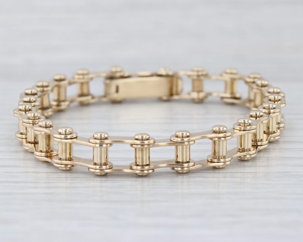 Men’s Bike Chain Bracelet 14k Yellow Gold 7.75″ 8.4mm