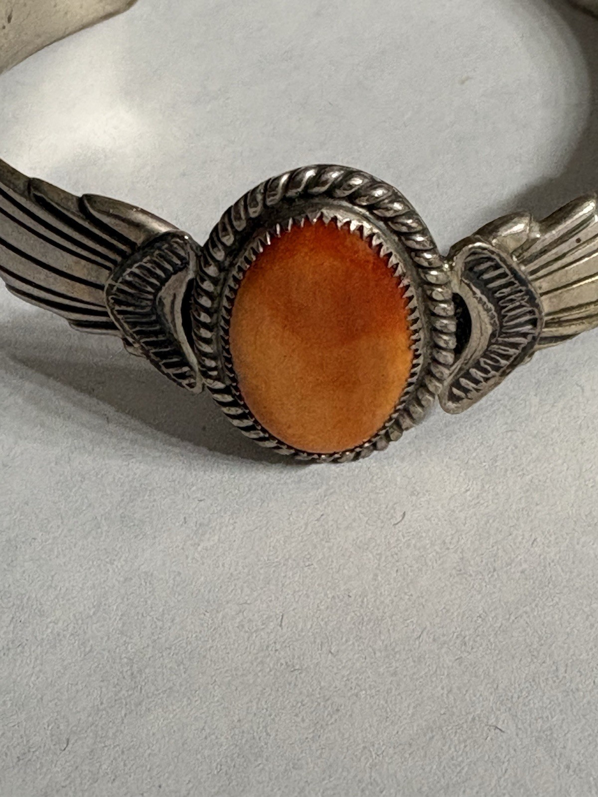 Wilson Begay “WB“ Navajo Sterling Silver Orange Spiny Oyster Cuff Bracelet 27g
