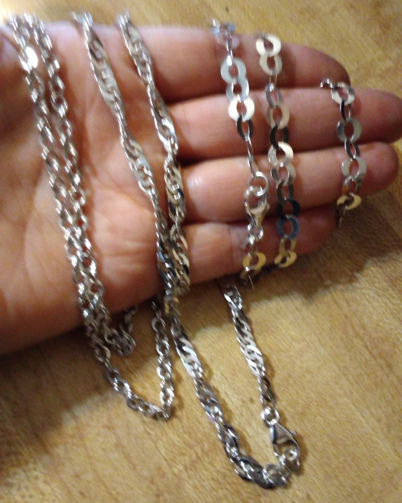 3 BRONZE MILOR Chain Necklace LOT 20″ ITALY SHINY Silver Signd Diff link Jewelry