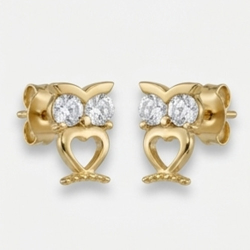 2ct Round Simulated Diamond Wisdom Owl Stud women’s silver Earrings Gold Plated