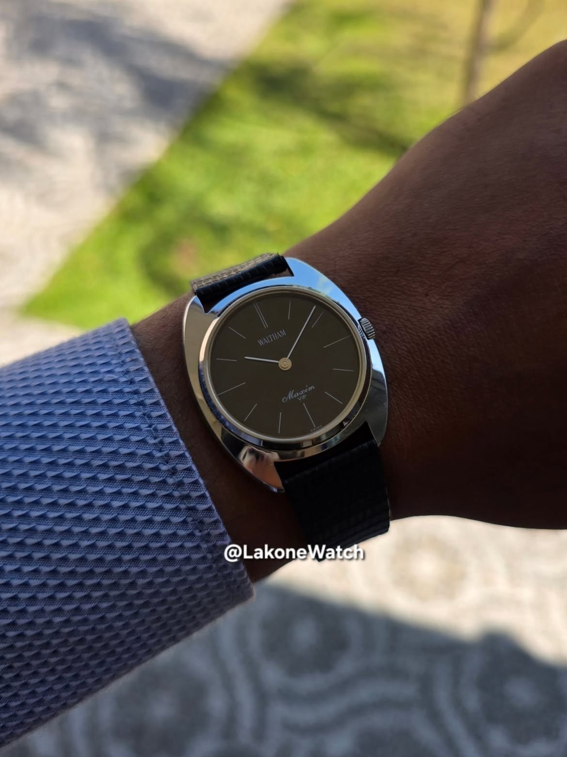 Rare Waltham Maxim VIP C Shape Case Black Dial Baton Watch Dress Manual Winding