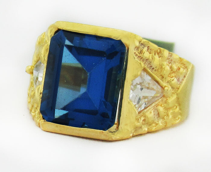 LAB CREATED BLUE & WHITE SAPPHIRES NUGGET RING 10K GOLD – New With Tag