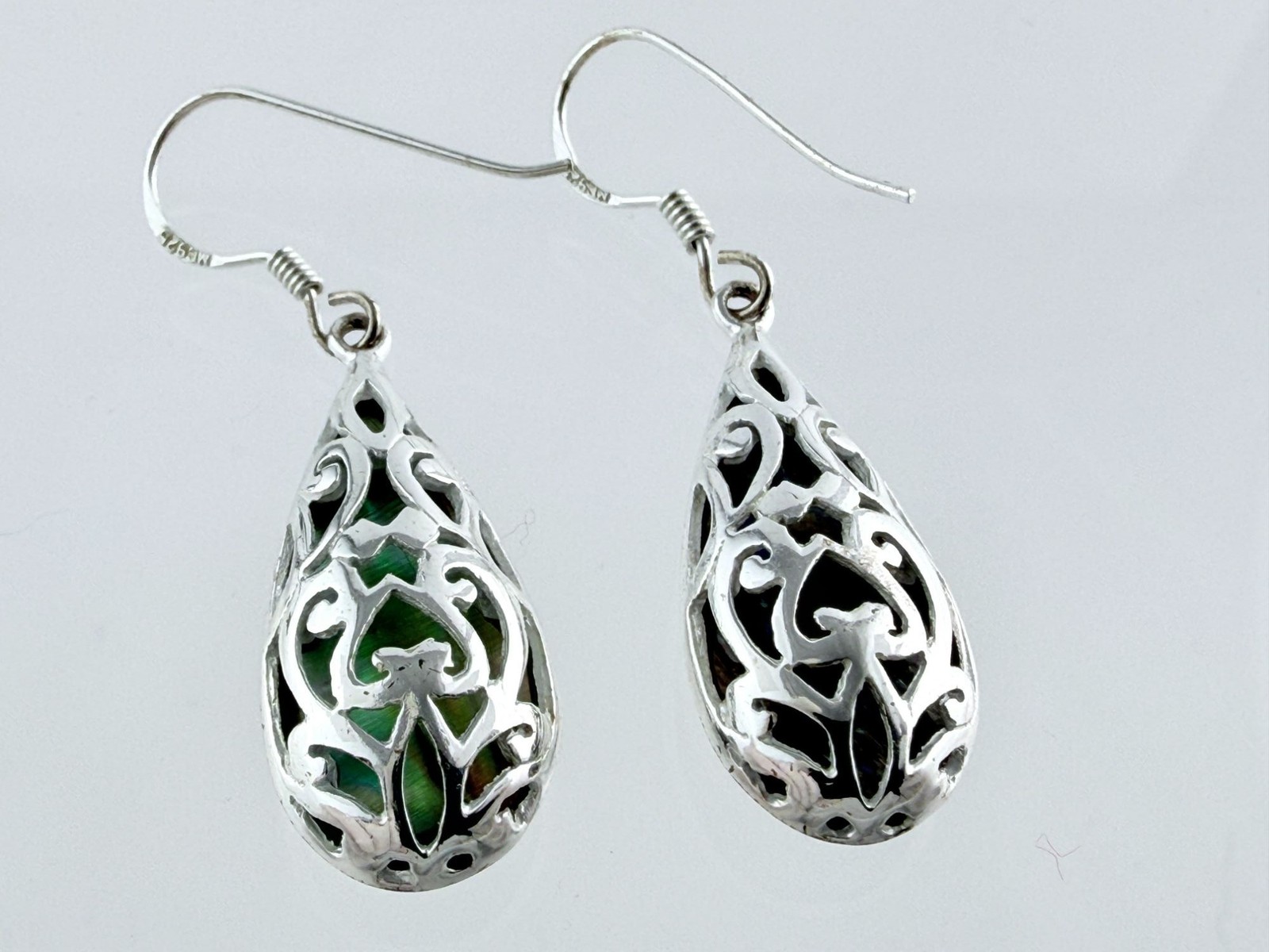 Marsala MC Sterling Silver Abalone Shell Hook Earrings 925 3.7g 1 5/8 Inches