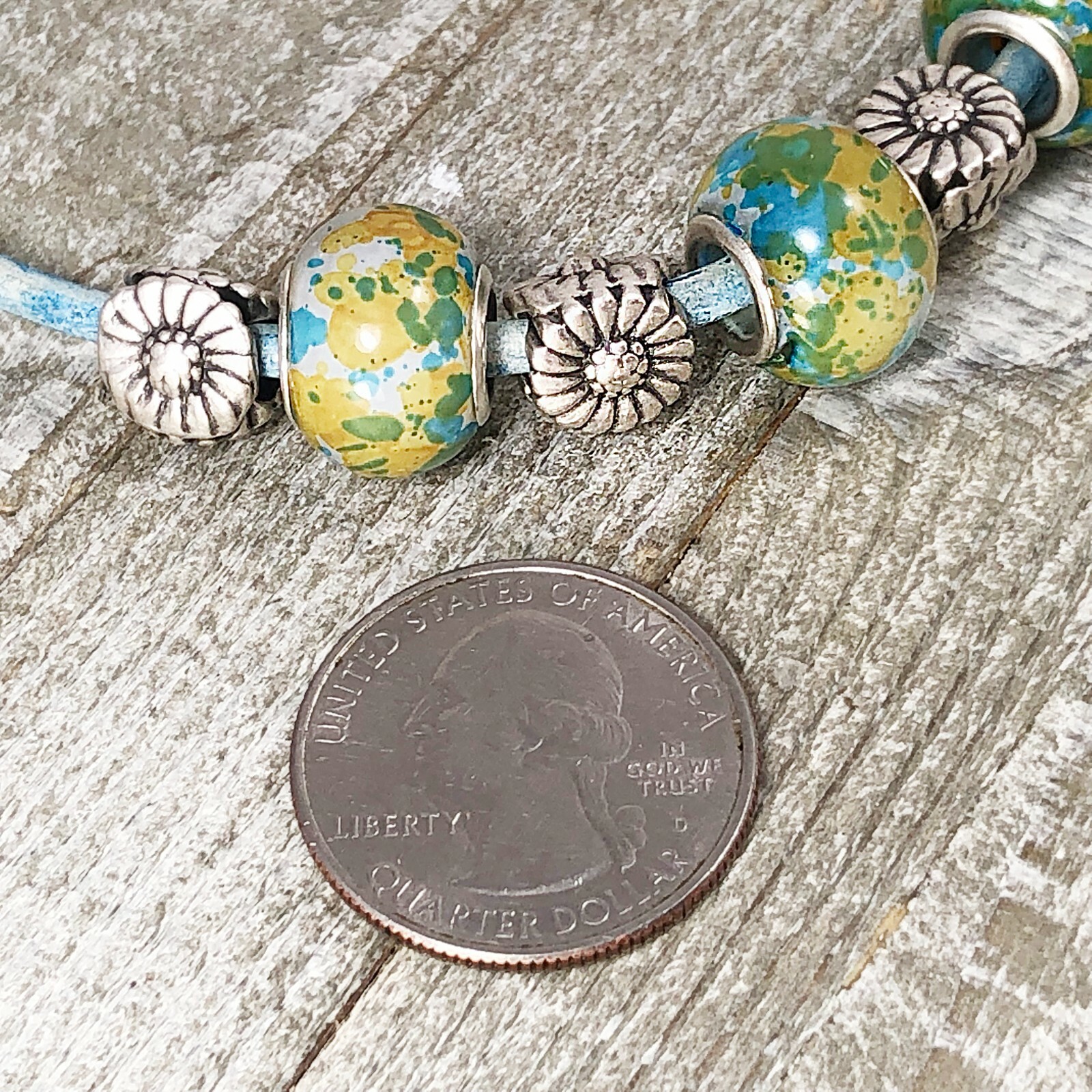 Summer Choker with Cornflower Blue Leather Cord and Lampwork Beads