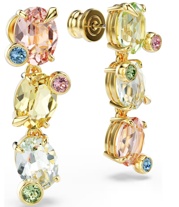 Swarovski Gema earrings Asymmetrical, Multicolored, Gold-tone plated 5714815
