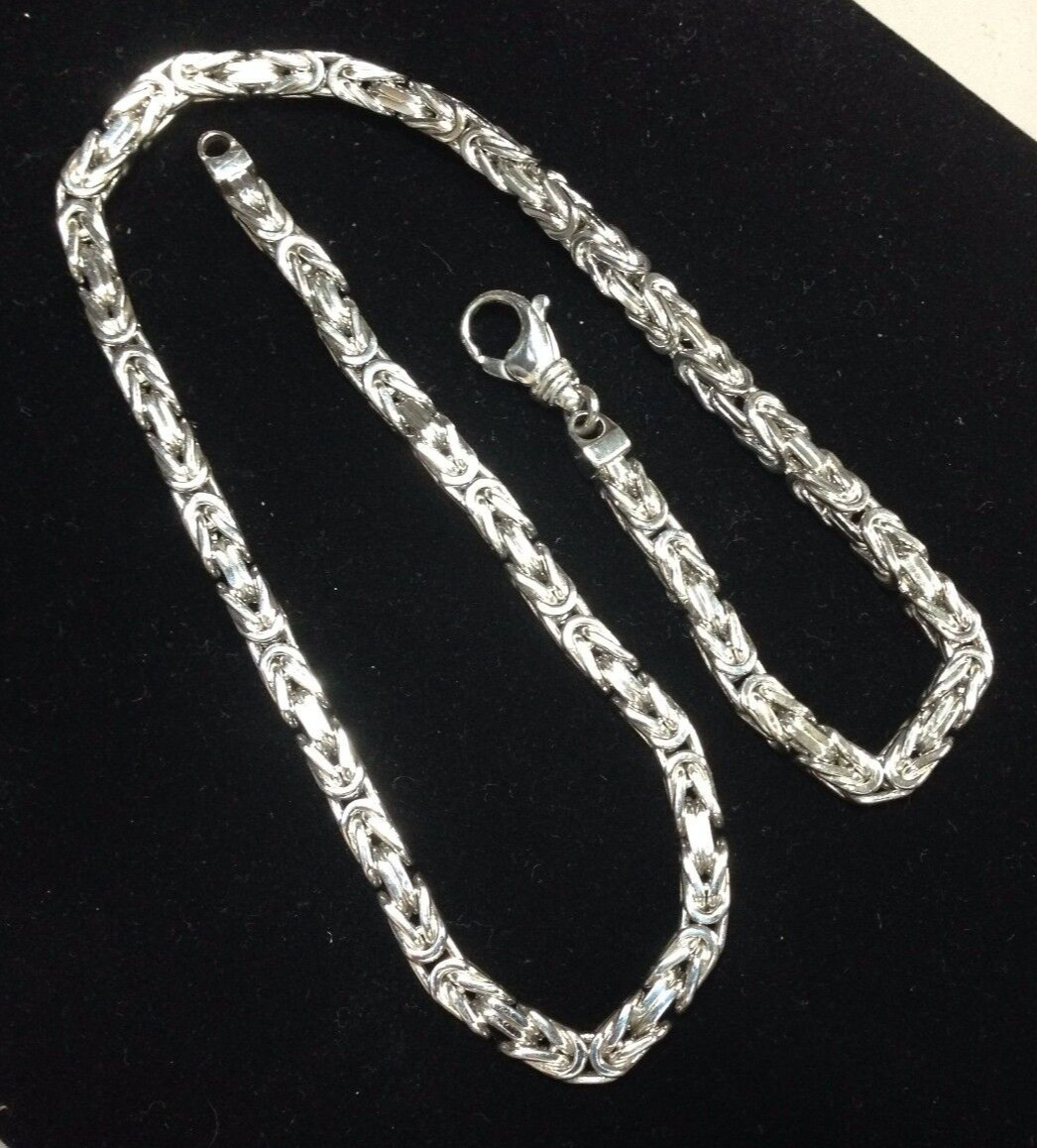 14k White Gold 24″ Mens Solid Byzantine Square Super 4mm 70grams Chain/necklace
