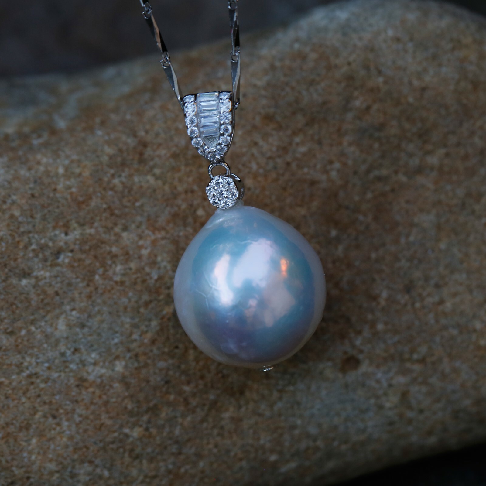 16mm Kasumi white freshwater Pearl high luster sterling silver Pendant necklace