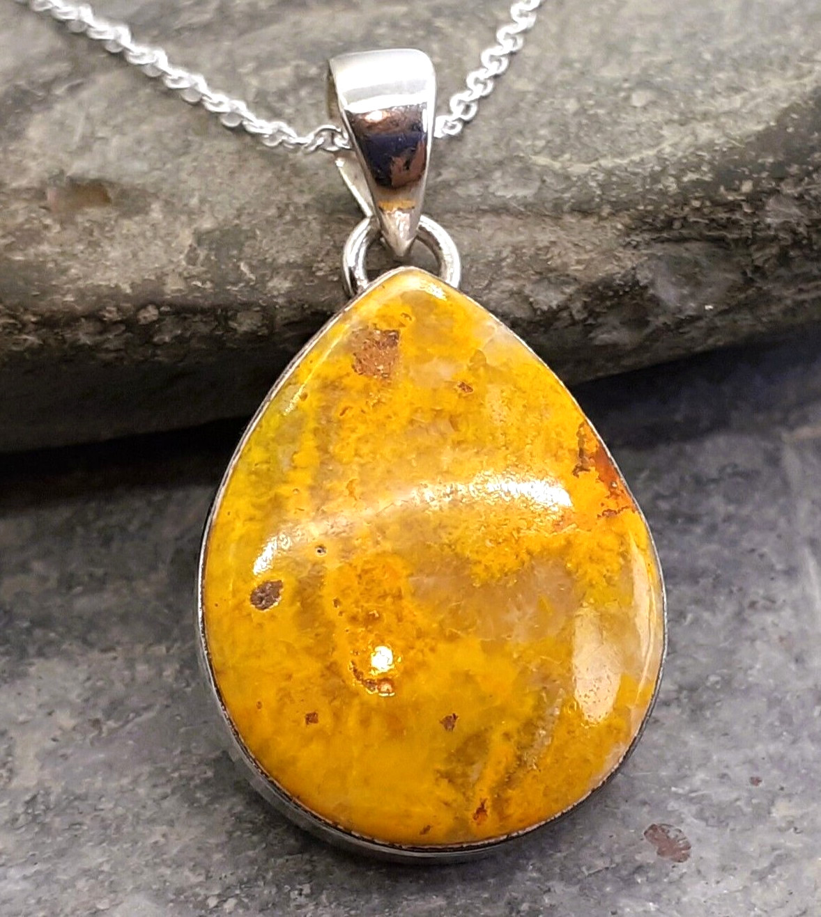 925 Silver BUMBLE BEE JASPER Pendant Chain Necklace P890~Silverwave*uk Jewellery